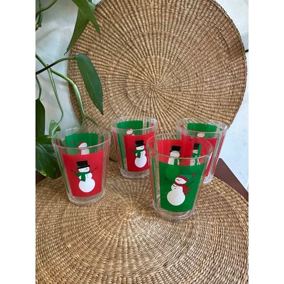 Other - Set of 4 Snowman Holiday Tumblers – Red & Green